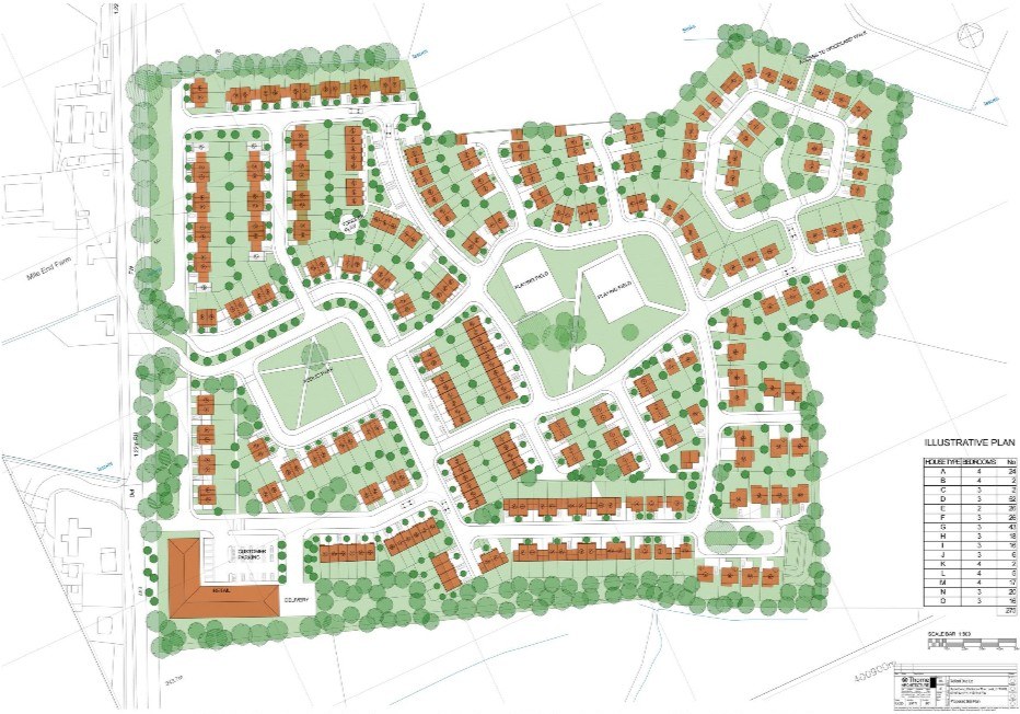 Illustrative site layout plan for up to 290 homes near Leek, Staffordshire